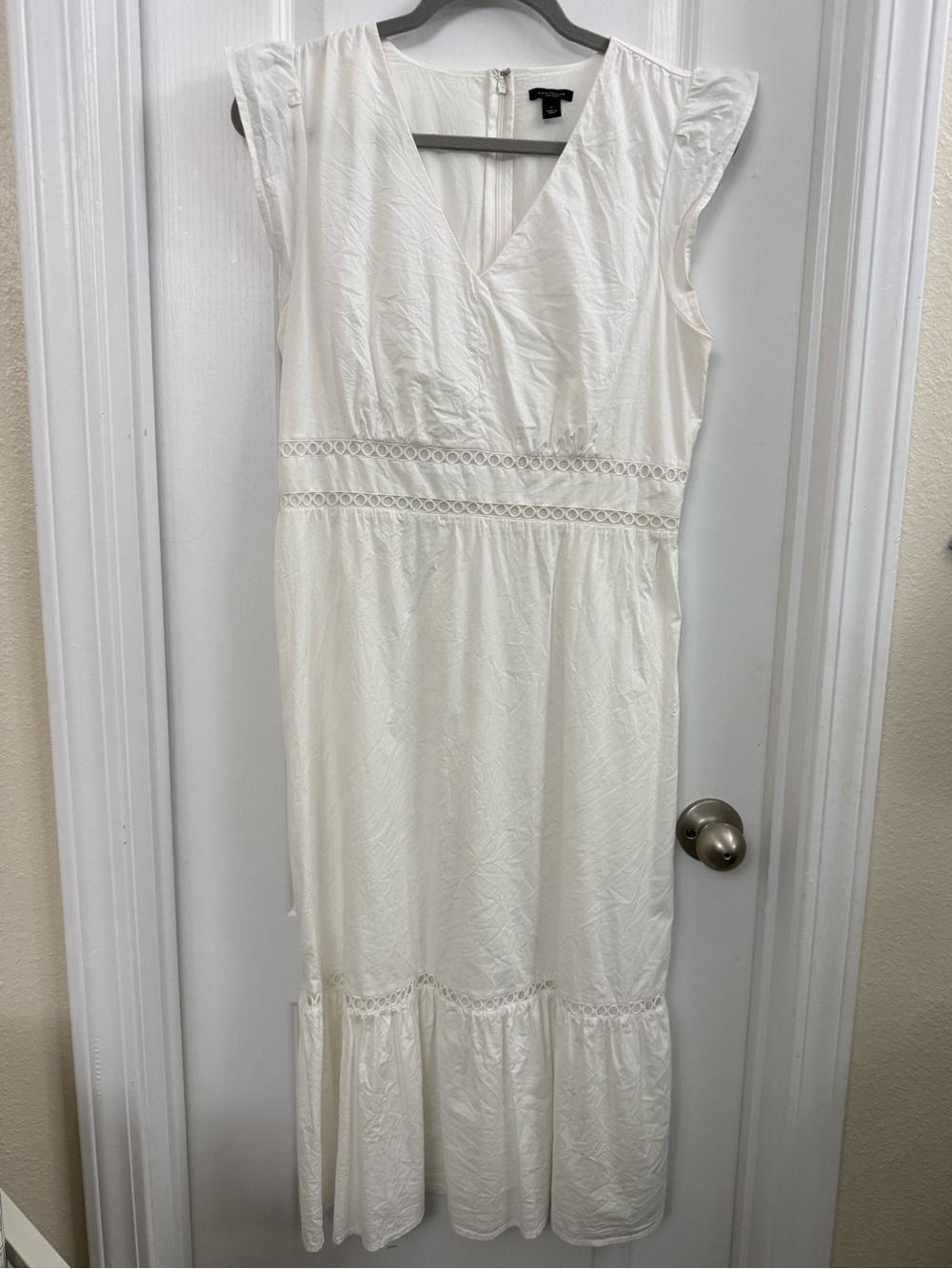 Ann Taylor Factory White V-Neck Maxi Dress with Lace Trim